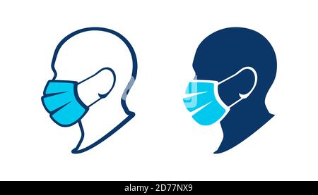 Silhouette of a man in a medical mask. Protective face mask. Wear a face mask, vector icon. Mask required warning sign Stock Vector