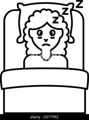 woman in bed with Insomnia z letters line style icon vector illustration design Stock Vector