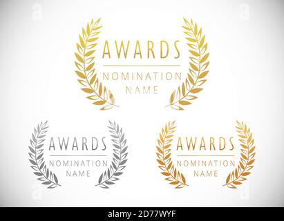 Awards logotype set. Isolated abstract graphic design template. First, second, third place symbols. Cup elements collection, white background Decorate Stock Vector