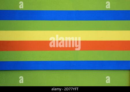 Background with green, blue, yellow, and orange horizontal stripes Stock Photo