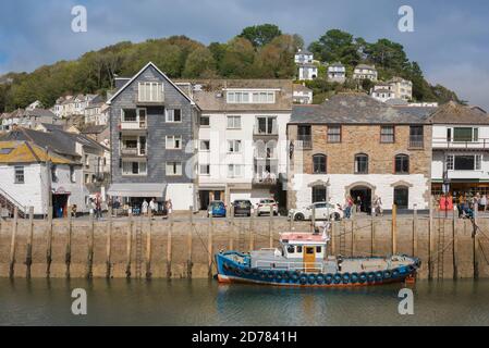 Looe Cornwall, view in summer of waterfront shops and property sited in Quay Street in the harbour area of East Looe, Cornwall, south west England, UK Stock Photo