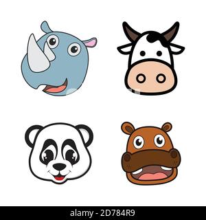 Cute smiling animals head icons for child birthday. Wildlife funny cartoon and vector design. Vector illustration EPS.8 EPS.10 Stock Vector