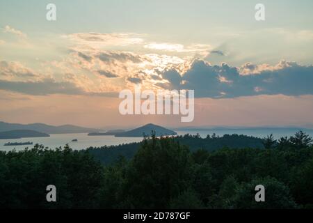 Evening Sunsets On Lake Winnipesaukee Stock Photo