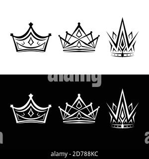 Set of Luxury crown icon vector on the black background. Monochrome crowns King and Princess. Vector illustration EPS.8 EPS.10 Stock Vector