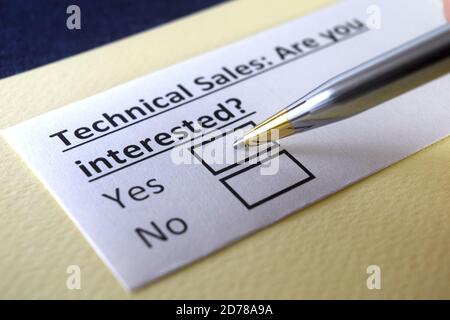 One person is answering question about technical sales. Stock Photo