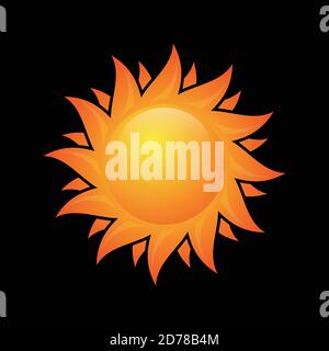 Creative, illustration of sun vector isolated summer icon design on the black background. Vector orange sun symbol. Vector illustration EPS.8 EPS.10 Stock Vector