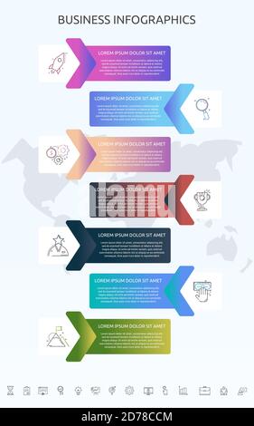Infographics rectangle with seven steps, arrows. Vector template used for diagram, business, web, banner, workflow layout, info graph, timeline Stock Vector