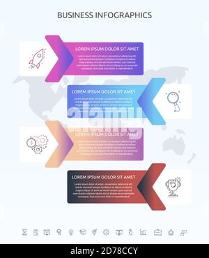 Infographics rectangle with 4 steps, arrows. Vector template used for diagram, business, web, presentations, flowchart, info graph, timeline, levels Stock Vector