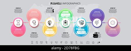 Vector infographic template circles for seven labels, diagram, graph, presentation. Business concept with 7 options. For content, steps, timeline Stock Vector