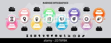 Vector infographic template circles for eight icons, diagram, graph, presentation. Business concept with 8 options. For content, steps, workflow Stock Vector