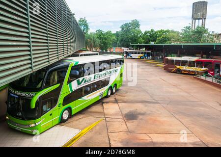Puerto Iguazu / Argentina - Circa November 2019: A view of the bus station of Puerto Iguazu Stock Photo