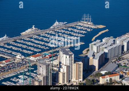 Gibraltar, View from Gibraltar rock of Small boats marina Stock Photo