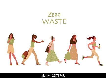 Zero waste or ecology concept with girls Stock Vector