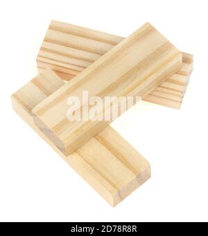 Stack wooden blocks  isolated on a white background. Wooden Blocks disrupted and building on white background Stock Photo