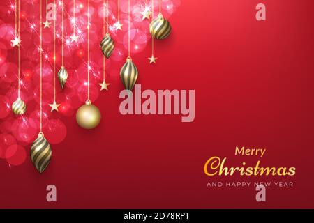 Christmas background with shiny gold ornaments. vectors for advertisements, banners, greeting cards, social media posts and more Stock Vector