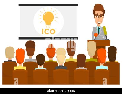 Ico business presentation concept vector flat illustration Stock Vector