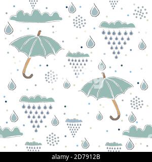 Seamless Pattern with Colorful Umbrellas. Scandinavian Style. Stock Vector