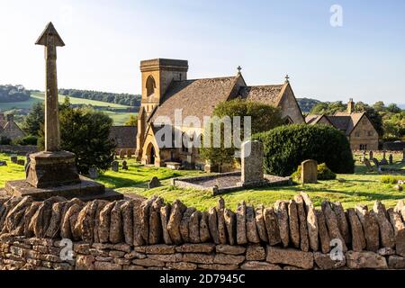 Evening light on St Barnabas church in the Cotswold village of Snowshill, Gloucestershire UK Stock Photo