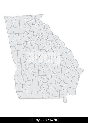 Grey Flat Election Counties Map of the United States of America Federal State of Georgia Stock Vector
