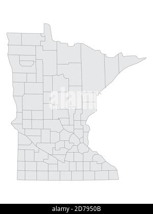 Grey Flat Election Counties Map of the United States of America Federal State of Minnesota Stock Vector