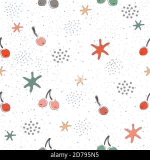 Seamless Pattern with Cute Cherries on cute background Stock Vector