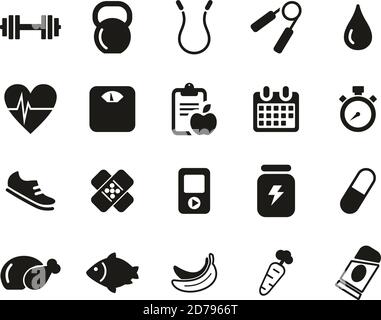 Fitness & Fitness Equipment Icons Black & White Set Big Stock Vector