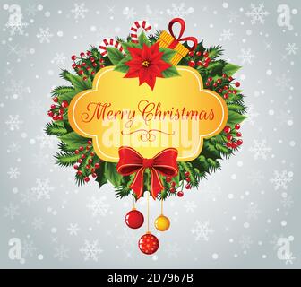Golden banner with Merry Christmas text decorated. Stock Vector