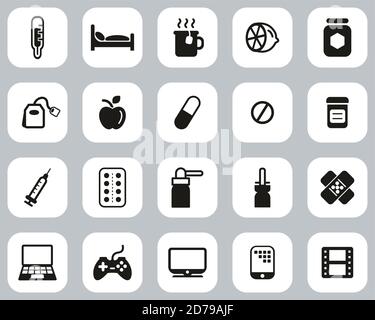 Flue Or Cold Icons Black & White Flat Design Set Big Stock Vector