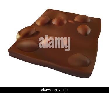 Chocolate bar piece with whole nuts. Realistic vector illustration. Candy isolated on white Stock Vector