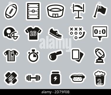 Football Or American Football Icons Black & White Sticker Set Big Stock Vector