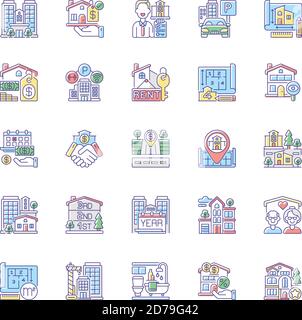 Real estate RGB color icons set Stock Vector