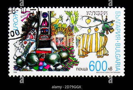 MOSCOW, RUSSIA - DECEMBER 21, 2017: A stamp printed in Bulgaria shows National festivals and days, Europa (C.E.P.T.) 1998 - Feasts and Festivals serie Stock Photo