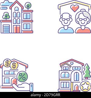 Building types RGB color icons set Stock Vector