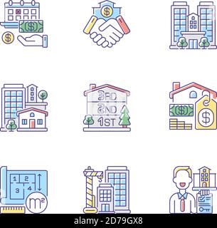 Realty RGB color icons set Stock Vector
