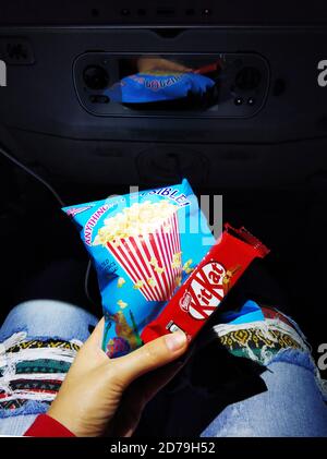 A set of food for a passenger on an Emirates airline flight. Stock Photo