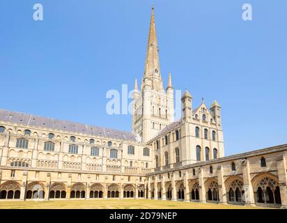 Norwich cathedral cloisters South Transept and Spire of Norwich Cathedral Norwich Norfolk East Anglia England UK GB Europe Stock Photo