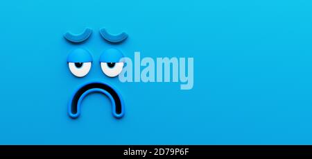 Funny Sad Blue Character Face Expression Background 3d Render 3d illustration Stock Photo