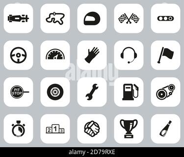 Formula Racing Icons Black & White Flat Design Set Big Stock Vector