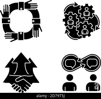 Cooperation black glyph icons set on white space Stock Vector