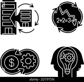 Business synergy black glyph icons set on white space Stock Vector