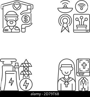 Fundamental services linear icons set Stock Vector