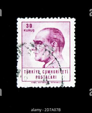 MOSCOW, RUSSIA - NOVEMBER 26, 2017: A stamp printed in Turkey shows Kemal Ataturk, serie, circa 1965 Stock Photo