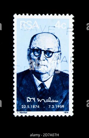 MOSCOW, RUSSIA - NOVEMBER 26, 2017: A stamp printed in South Africa shows Doctor D. Francois Malan (1874-1959), serie, circa 1974 Stock Photo