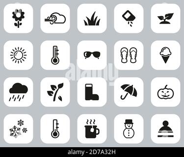 Four Seasons Icons Black & White Flat Design Set Big Stock Vector