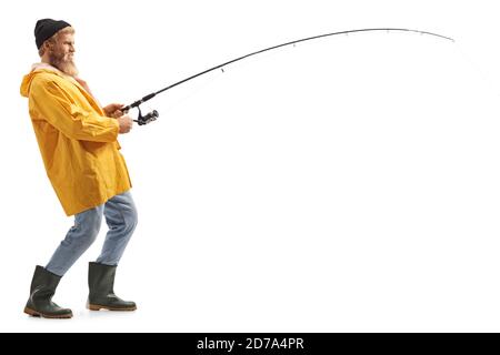 angling fishing, fisherman catching fish using fishing pole and lure,  isolated on a white background Stock Vector