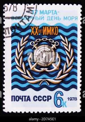 MOSCOW, RUSSIA - APRIL 2, 2017: A stamp printed in Russia dedicated to World Maritime Day, circa 1978 Stock Photo