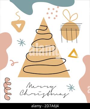 Modern abstract hand drawing Christmas doodles greeting cards, Trendy contemporary design template Stock Vector