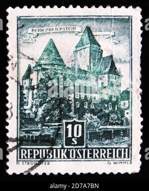 MOSCOW, RUSSIA - APRIL 2, 2017: A post stamp printed in Austria, shows Heidenreichstein Castle, circa 1957 Stock Photo