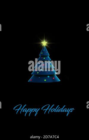 Decorated Christmas tree on black background. Happy Holidays Greeting card 3d render 3d illustration Stock Photo