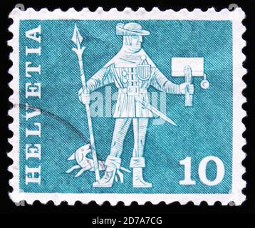 MOSCOW, RUSSIA - APRIL 2, 2017: A post stamp printed in Switzerland shows King guard, circa 1960 Stock Photo